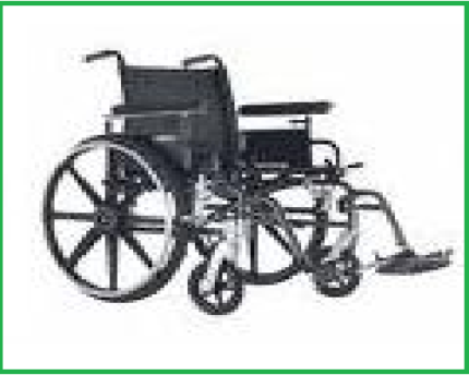 COMFORTABLE SEATING Safely transport an adult patient or loved one in the secure, folding transport wheelchair with a generously wide seat and padded backrest and armrests